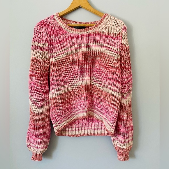 Banana Republic Womens Small Pink Spacedye Cropped Sweater Scoop Neck Ribbed - Picture 1 of 9